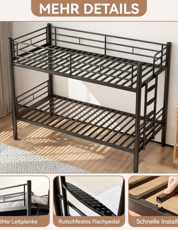 Metall Etagenbett 90x200 cm Schwarz Mit Leiter