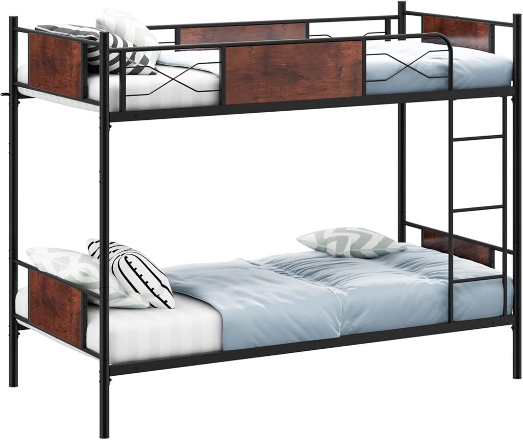 Etagenbett für Erwachsene und Kinder, abnehmbares 2-stöckiges Bett ohne Matratze, mit Kletterleiter, im Industriestil, 198 x 95 x 156 cm, Schwarz