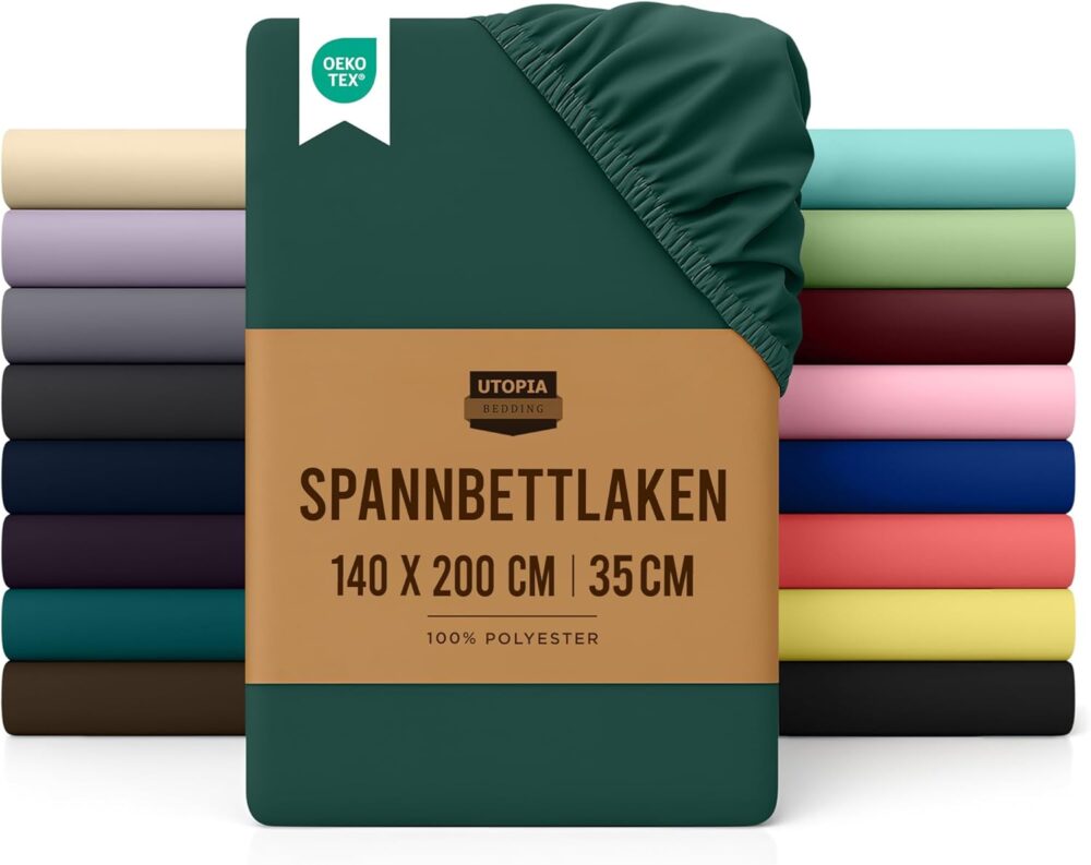 Fitted Sheet 140 x 200 cm – Green, Oeko-Tex Certified, Brushed Polyester, 35 cm Deep Pocket