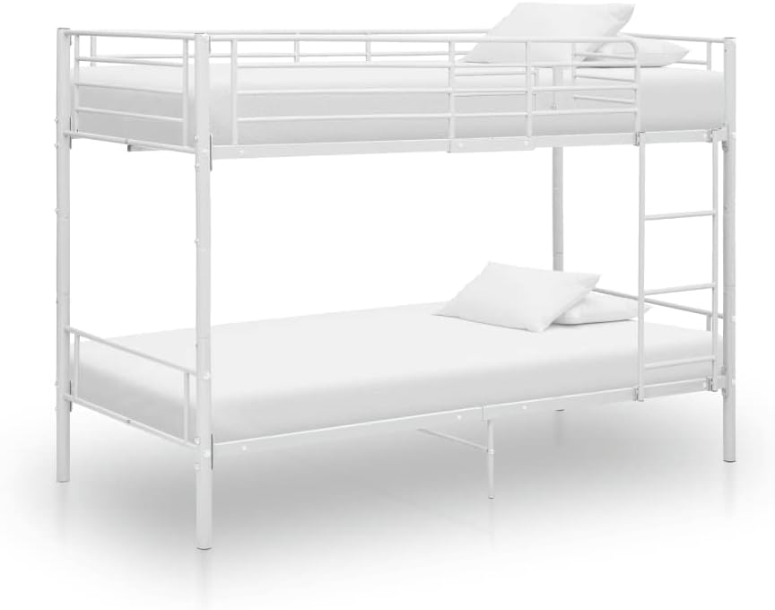 „Metall-Etagenbett 90 x 200 cm – stabiles Doppelstockbett aus weißem Metall mit Bettgestell“