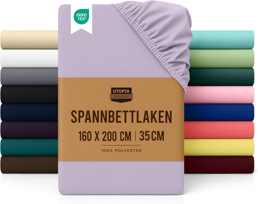 Fitted Sheet 160 x 200 cm – Lavender, Oeko-Tex Certified, Brushed Polyester, 35 cm Deep Pocket