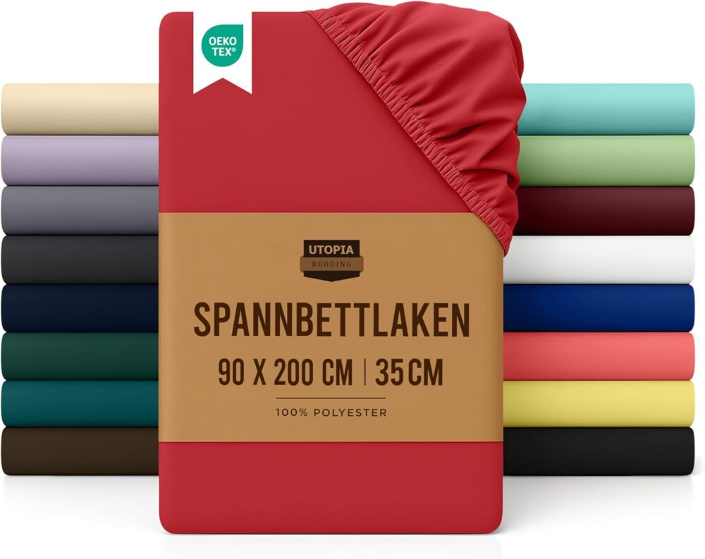 Fitted Sheet 90 x 200 cm – Red, Oeko-Tex Certified, Brushed Polyester, 35 cm Deep Pocket