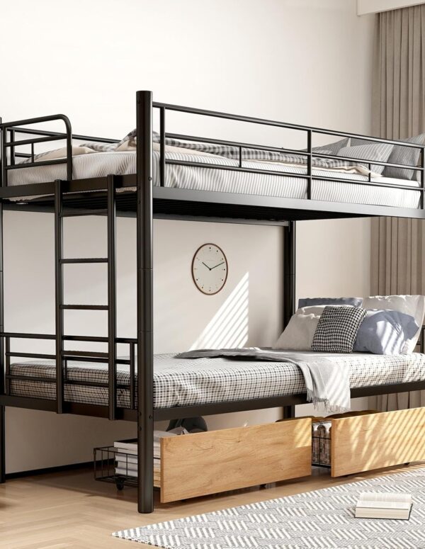 Metal Bunk Bed Black 90x200 cm with Drawers & Safety