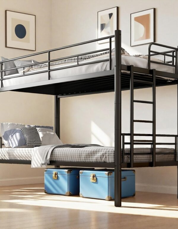 Metal Bunk Bed Black 90x200 cm with Ladder & Guard