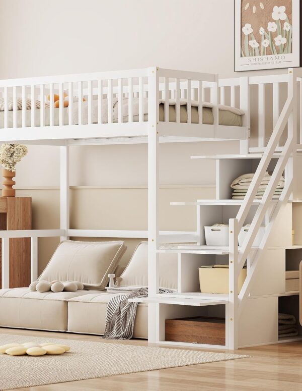 Wooden Bunk Bed White 90x200 cm with Ladder & Storage