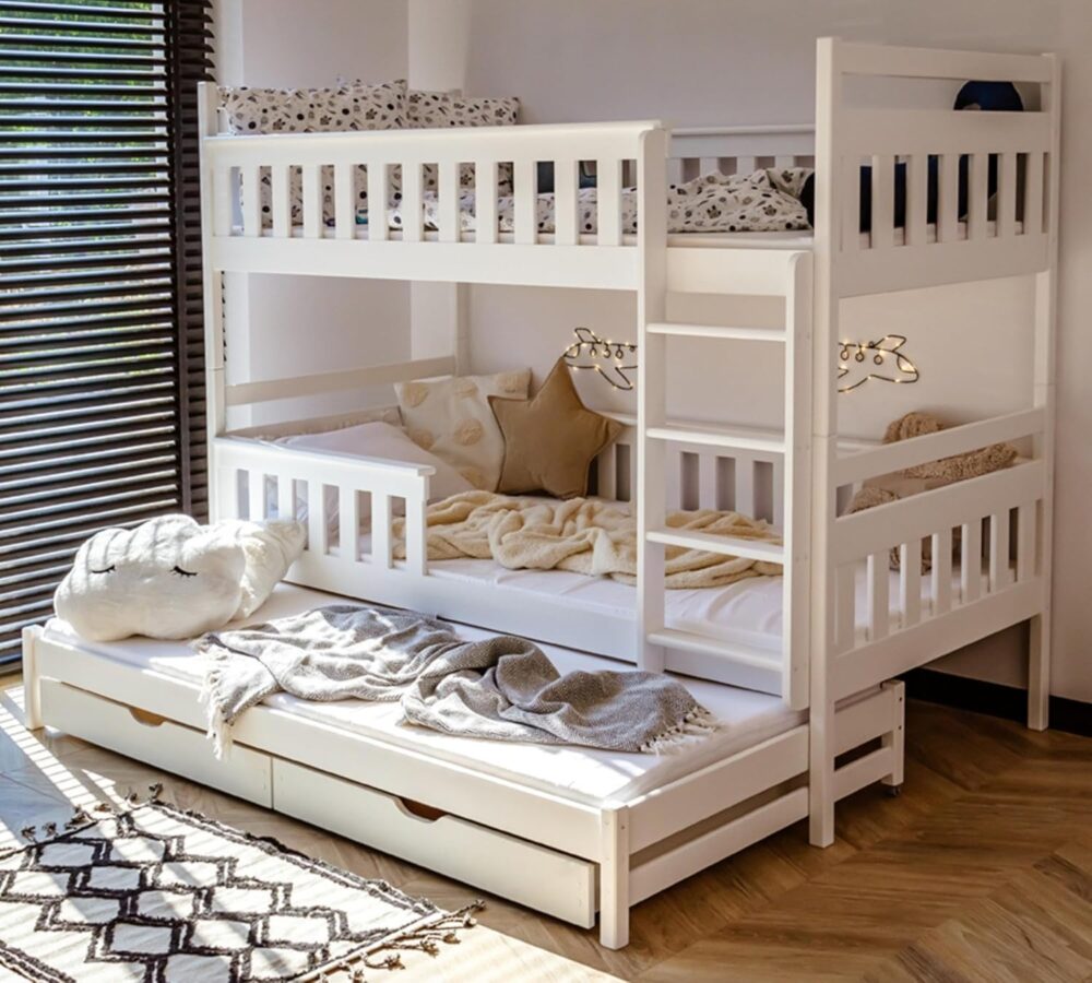 Wooden Bunk Bed 90x200 cm with Pull-Out & Drawers