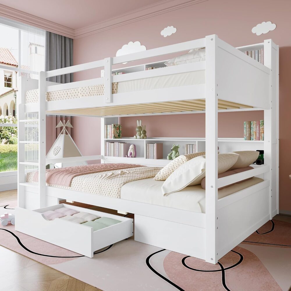 Wooden Bunk Bed 90x200 cm with Drawers & Ladder