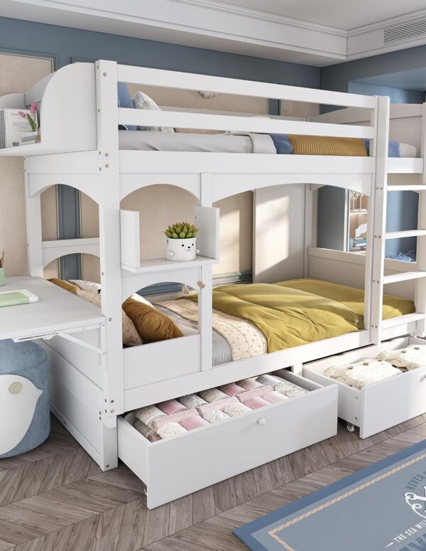 Holz Etagenbett 90x200 cm mit Treppe & Schubladen