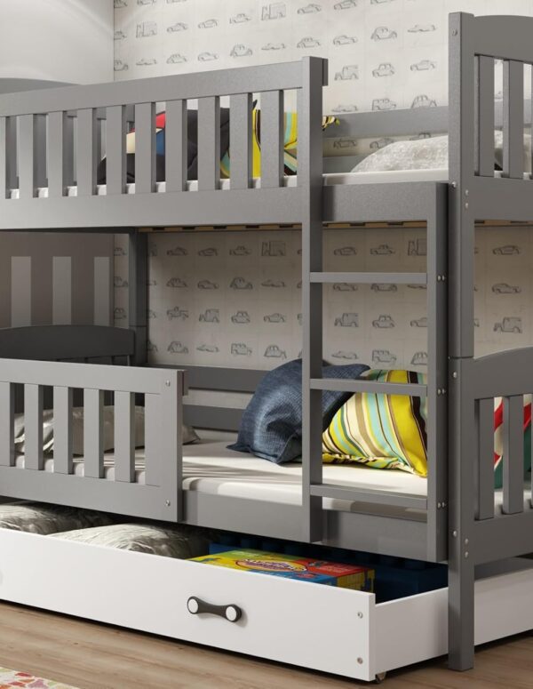 Holz Etagenbett Grau 90x200 cm mit Rausfallschutz