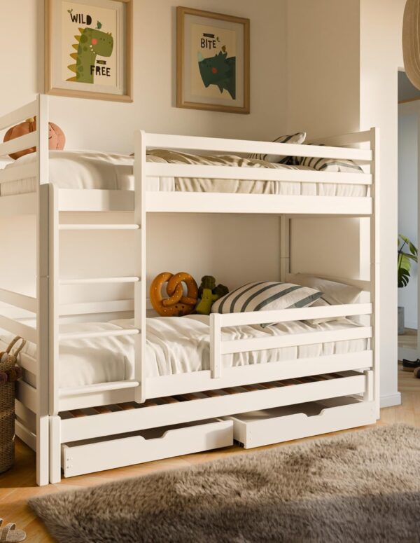 Holz Etagenbett 90x200 cm mit Ausziehbett & Schubladen