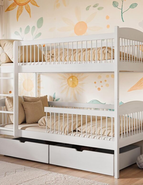 Holz Kinder Etagenbett Weiß 90x200 cm mit Schubladen