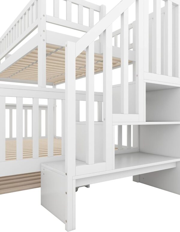 Etagenbett mit Treppe und Ausziehbett Weiß