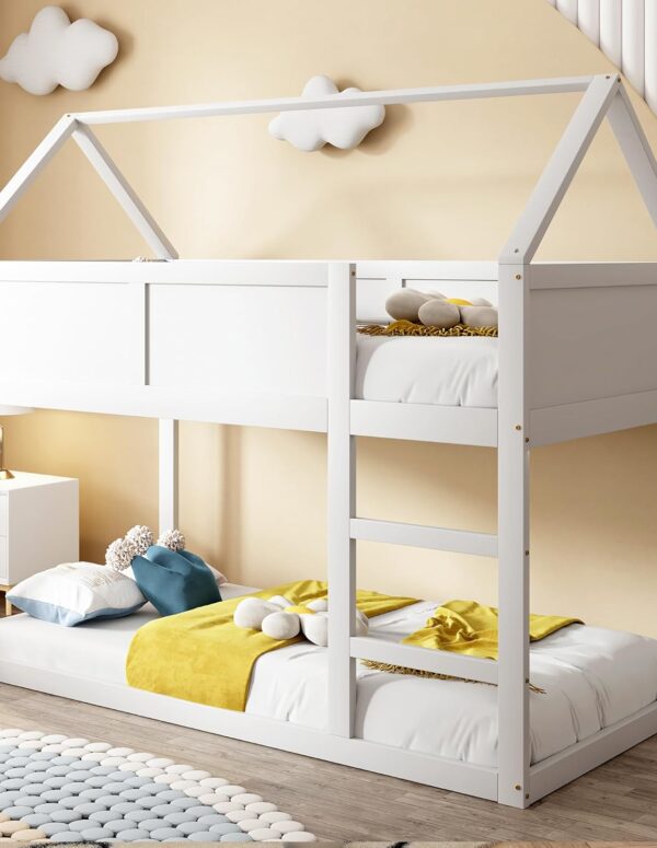 Etagenbett 90x200 mit Treppe aus Massivholz Weiß