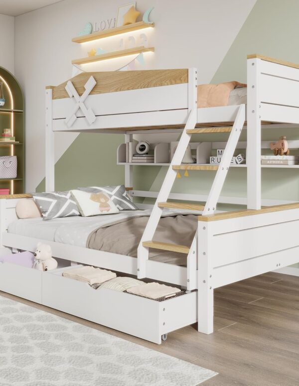 Holz-Etagenbett mit Stauraum und Schubladen 90x200