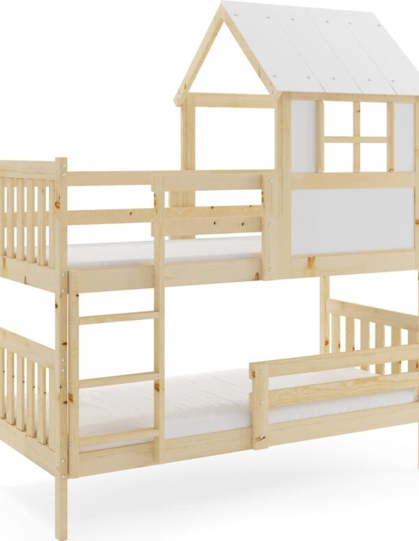 Haus-Etagenbett aus Massivholz Natur 90x190 cm
