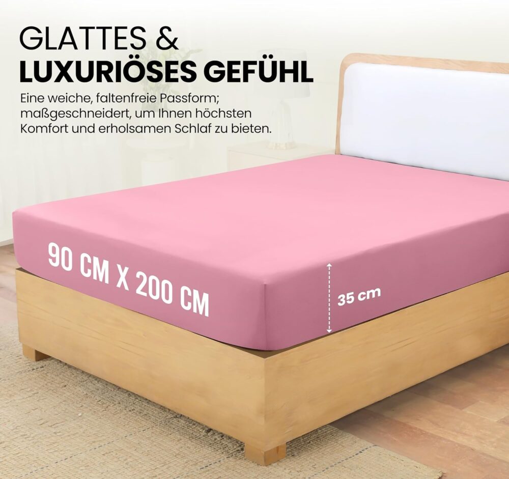 Fitted Sheet 90 x 200 cm – Pink, Oeko-Tex Certified, Brushed Polyester, 35 cm Deep Pocket – Bild 3