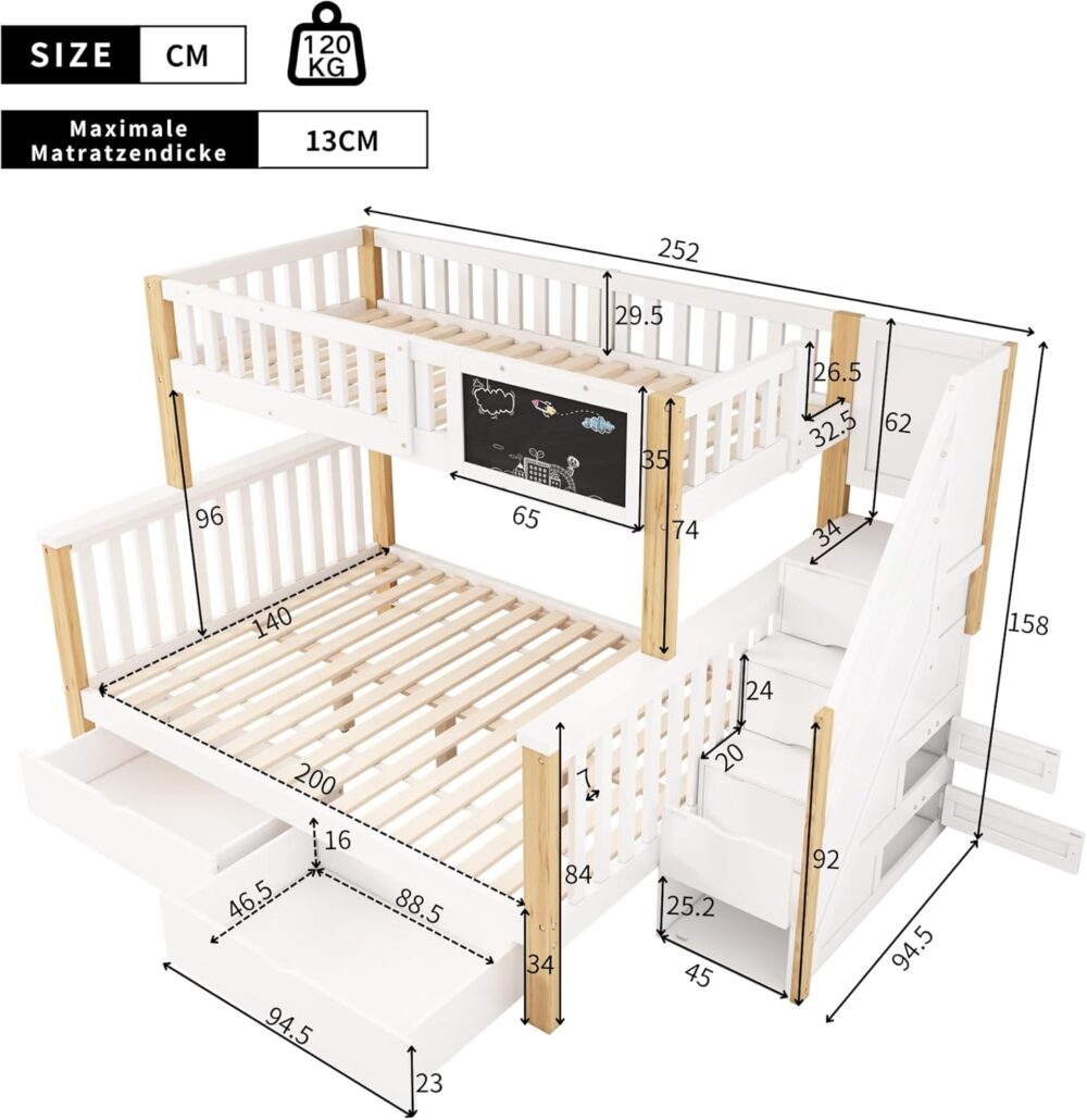 Etagenbett mit Treppe, Stauraum und Rausfallschutz – Bild 2