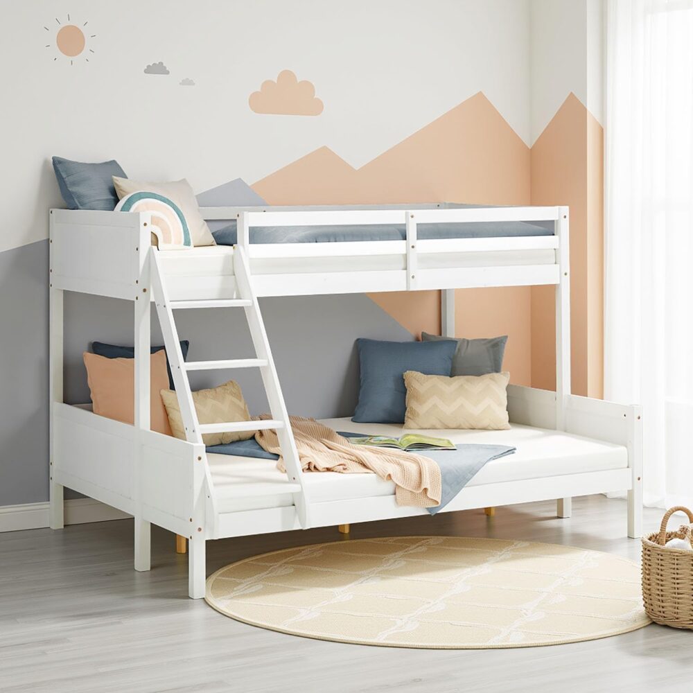 Etagenbett aus Kiefernholz für Kinder in Weiß – Bild 2