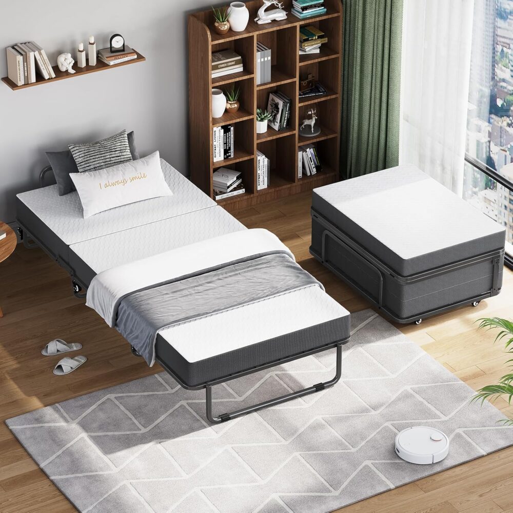 Folding Metal Bed 90x200cm with 10cm Foam Mattress – Bild 7