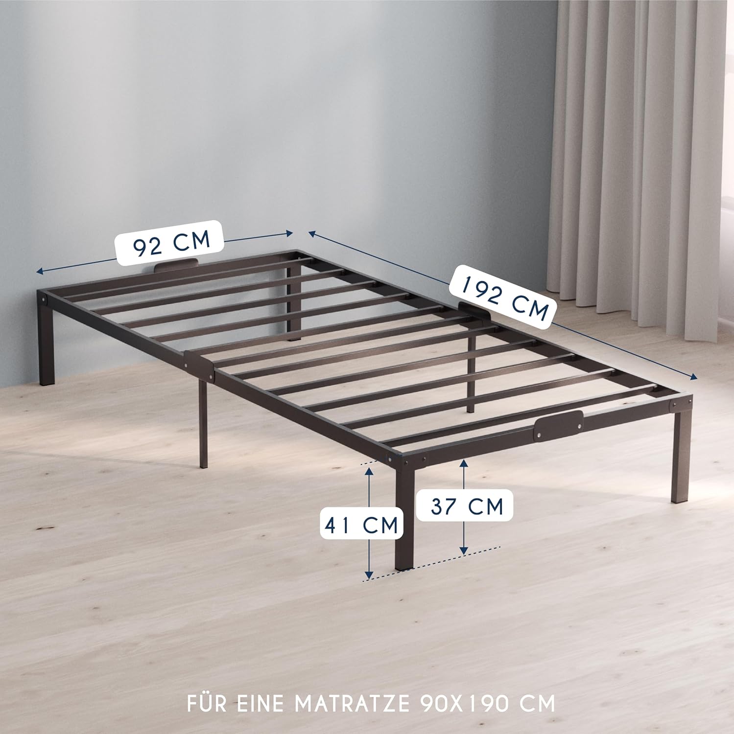 Metal Bed Frame with Slats Black Single or Double – Bild 4