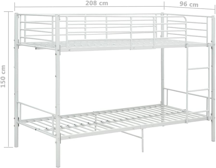 Etagenbett, Bettgestell, weißes Metall, 90 x 200 cm