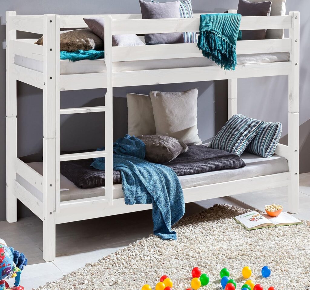 Kinderbett Massivholz Etagenbett Spielbett 90 x 200 cm, geeignet für Matratzen, Weiß