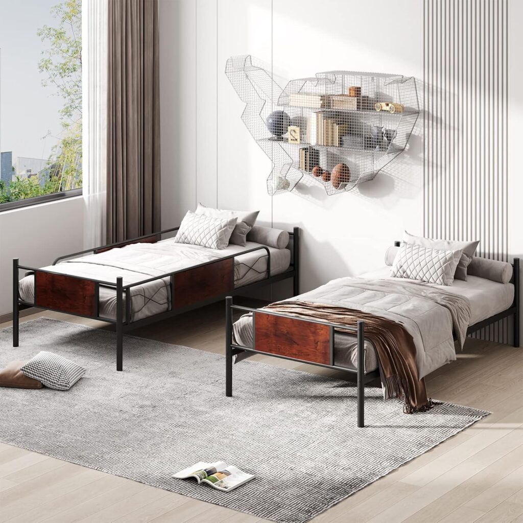 Etagenbett für Erwachsene und Kinder, abnehmbares 2-stöckiges Bett ohne Matratze, mit Kletterleiter, im Industriestil, 198 x 95 x 156 cm, Schwarz