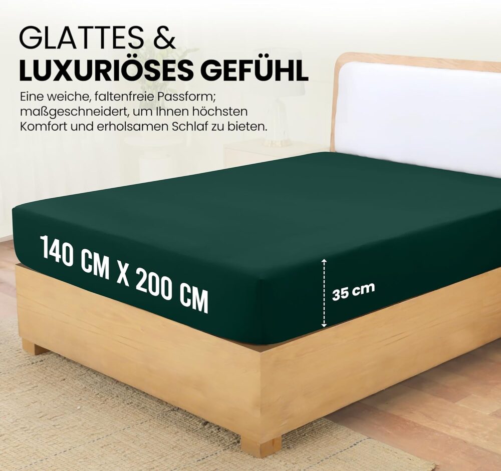 Fitted Sheet 140 x 200 cm – Green, Oeko-Tex Certified, Brushed Polyester, 35 cm Deep Pocket – Bild 3