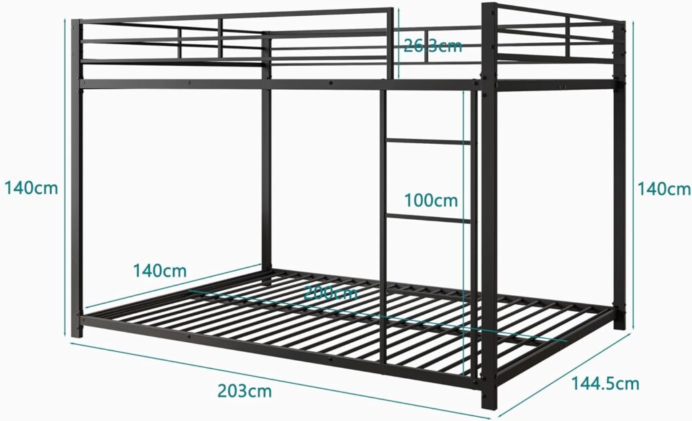 "Metallbett 140 x 200 cm – Kinderbett, Etagenbett, klassisches Eisenbett in Schwarz" – Bild 2