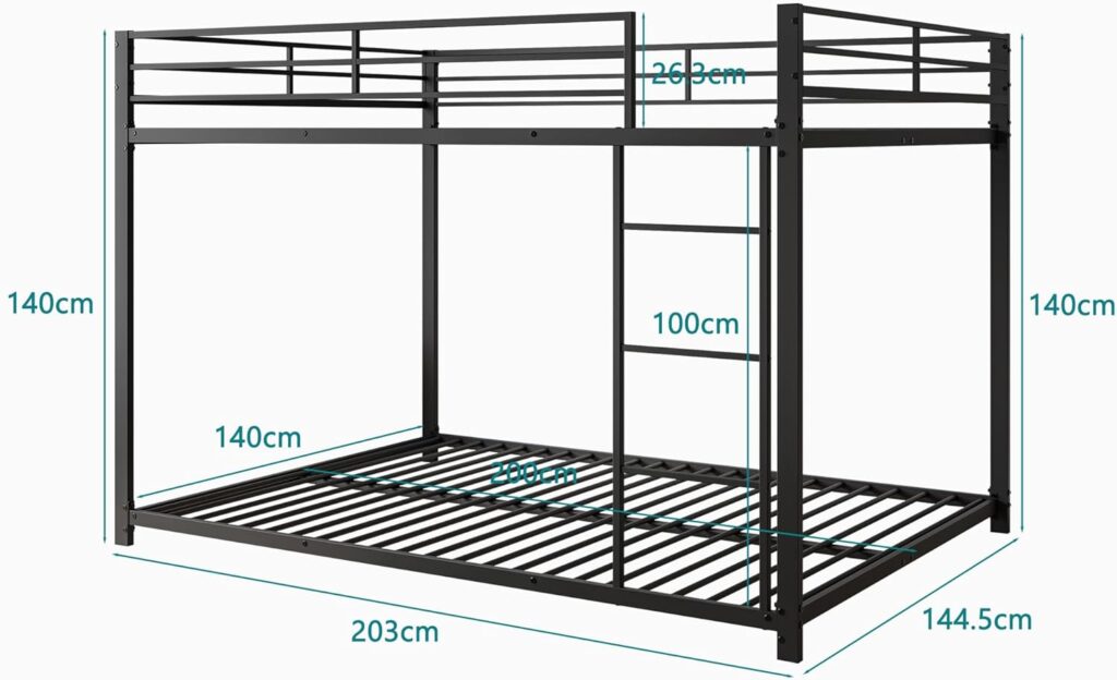 „Metallbett 140 x 200 cm – Kinderbett, Etagenbett, klassisches Eisenbett in Schwarz“