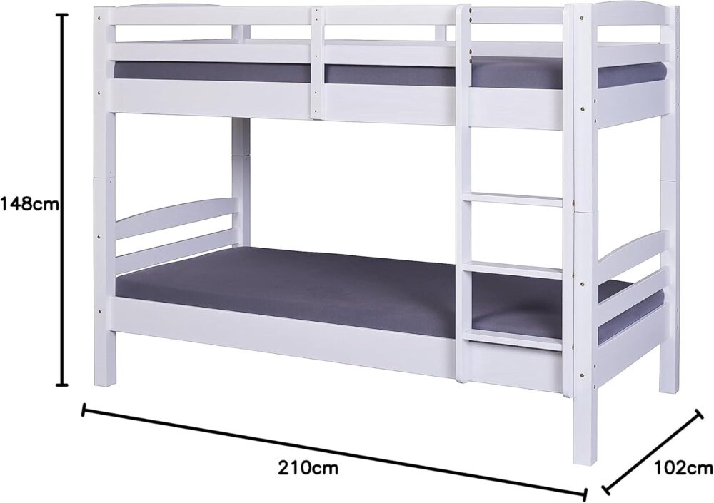 "Etagenbett Annika – Kinder-Etagenbett mit Absturzsicherung, inklusive 2 Lattenrosten, aus Massivholz Kiefer, Weiß lackiert, 90 x 200 cm" – Bild 2