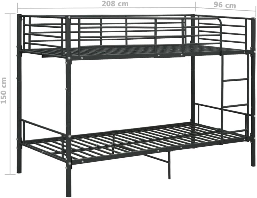„Metall-Etagenbett 90 x 200 cm – Doppelstockbett mit Lattenrost, stabiles Jugendbett aus schwarzem Metall für Schlafzimmer“