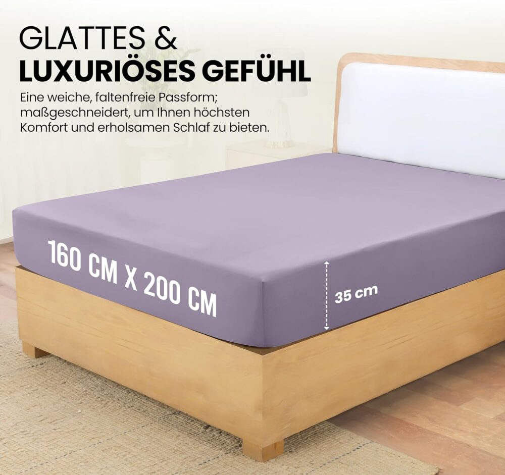 Fitted Sheet 160 x 200 cm – Lavender, Oeko-Tex Certified, Brushed Polyester, 35 cm Deep Pocket – Bild 3