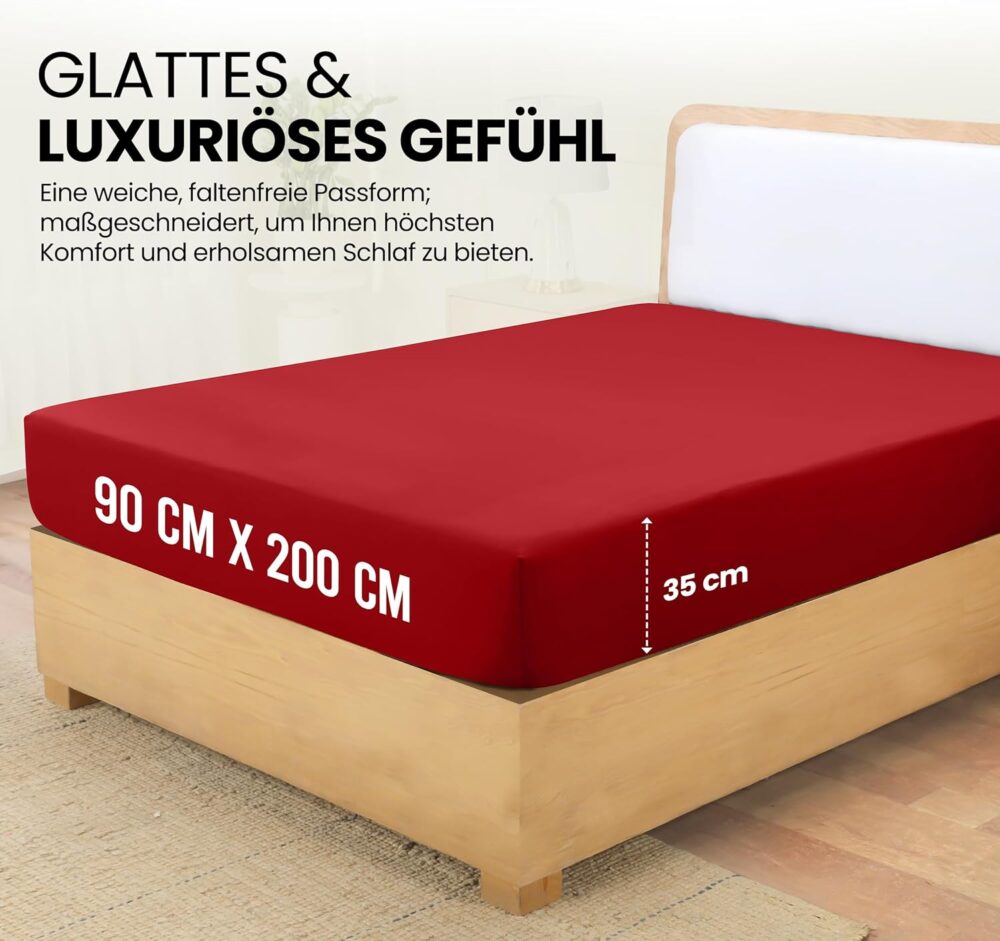 Fitted Sheet 90 x 200 cm – Red, Oeko-Tex Certified, Brushed Polyester, 35 cm Deep Pocket – Bild 3