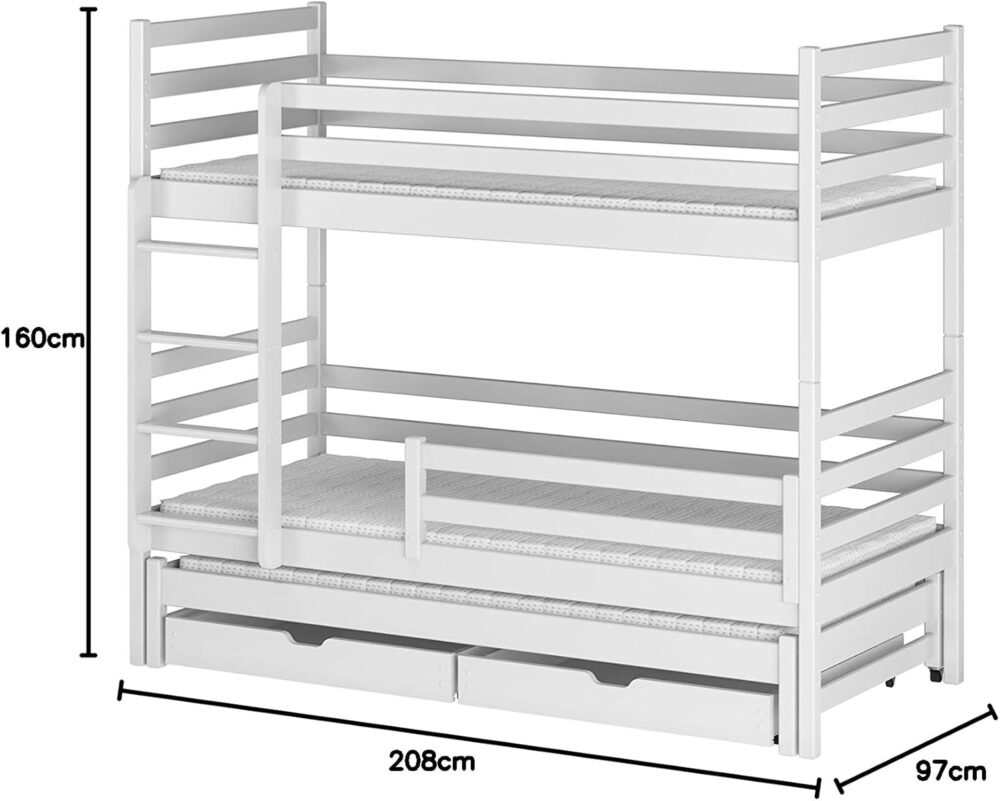 Holz Etagenbett 90x200 cm mit Ausziehbett & Schubladen – Bild 2