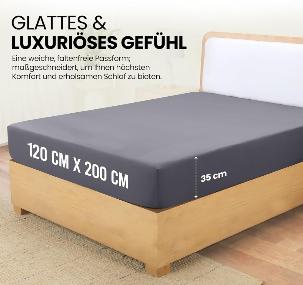 Fitted Sheet 120 x 200 cm - Grey Brushed Microfiber with 35 cm Deep Pocket – Bild 7