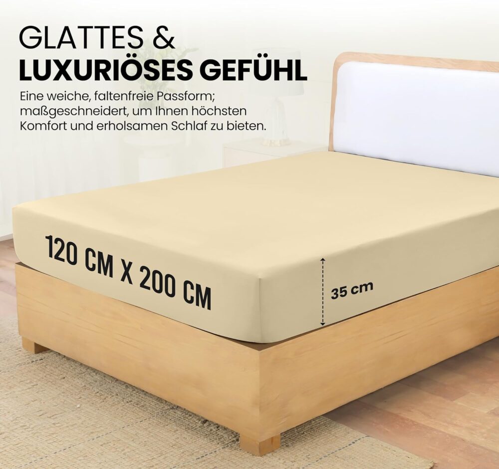 Fitted Sheet 120 x 200 cm - Beige - Oeko-Tex Certified Brushed Microfibre – Bild 6