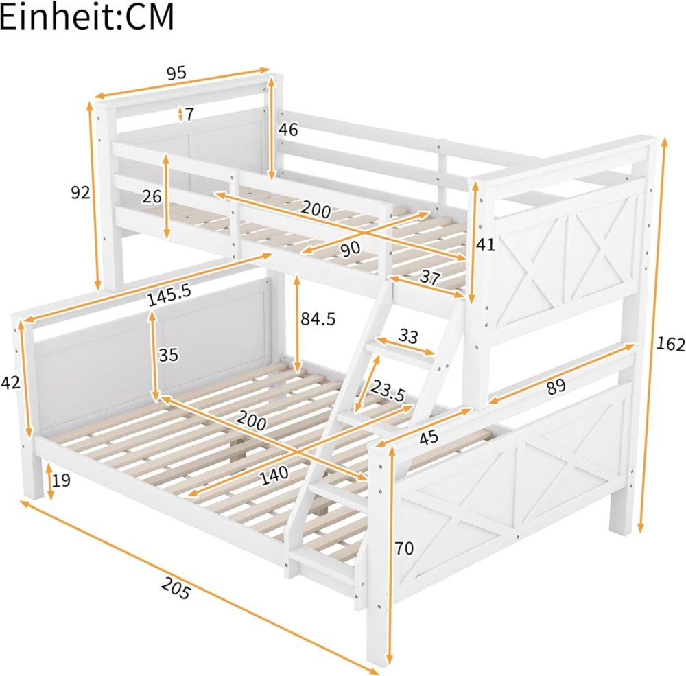 Etagenbett 90x200 mit Leiter & Rausfallschutz Weiß – Bild 2