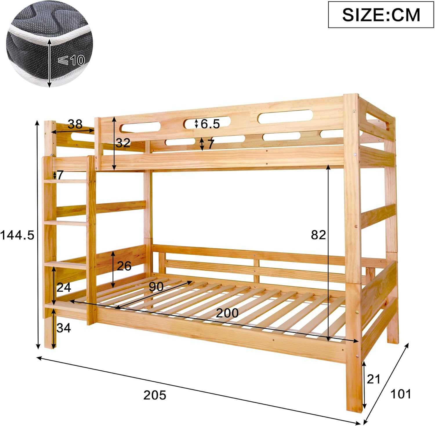 Bunk bed 90x200 with stairs & fall protection natural finish – Bild 2