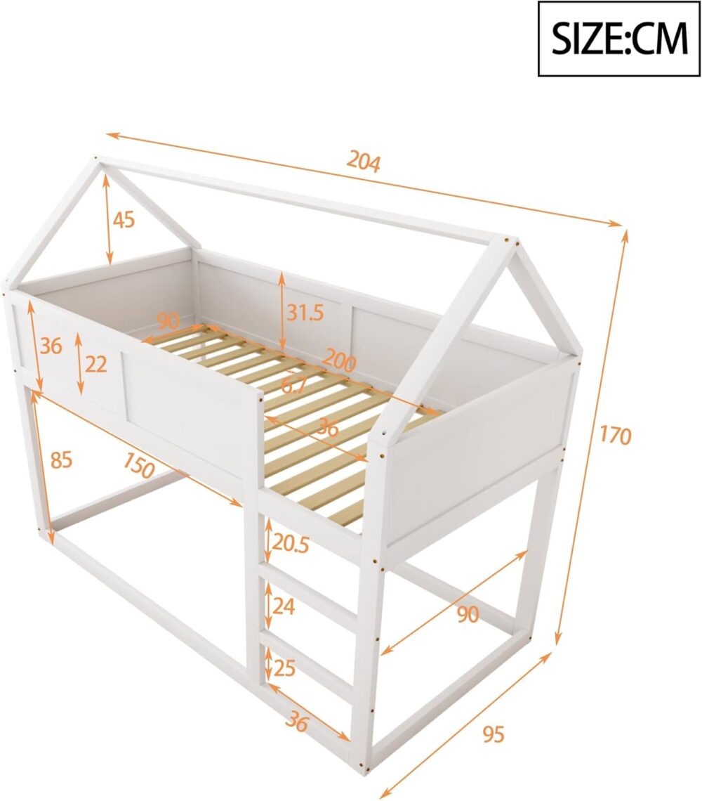 Etagenbett 90x200 mit Treppe aus Massivholz Weiß – Bild 2
