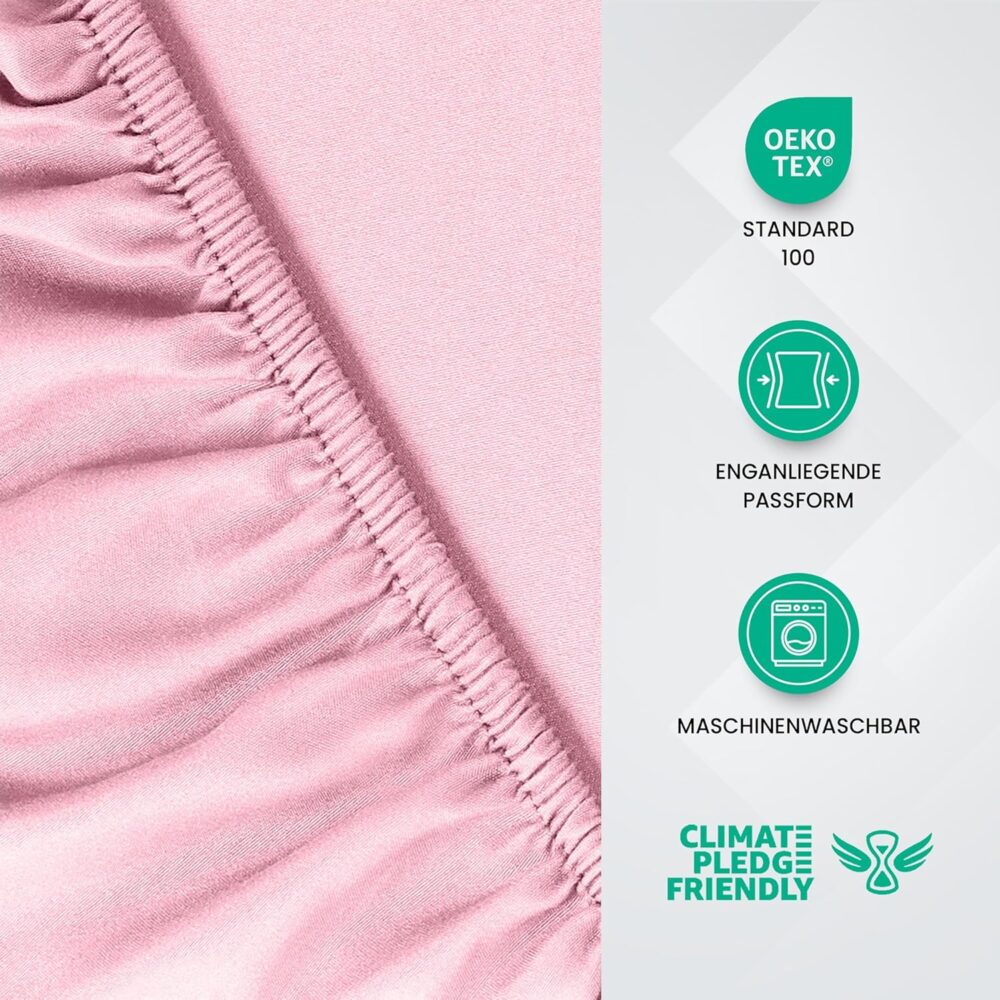 Fitted Sheet 90 x 200 cm – Pink, Oeko-Tex Certified, Brushed Polyester, 35 cm Deep Pocket – Bild 2