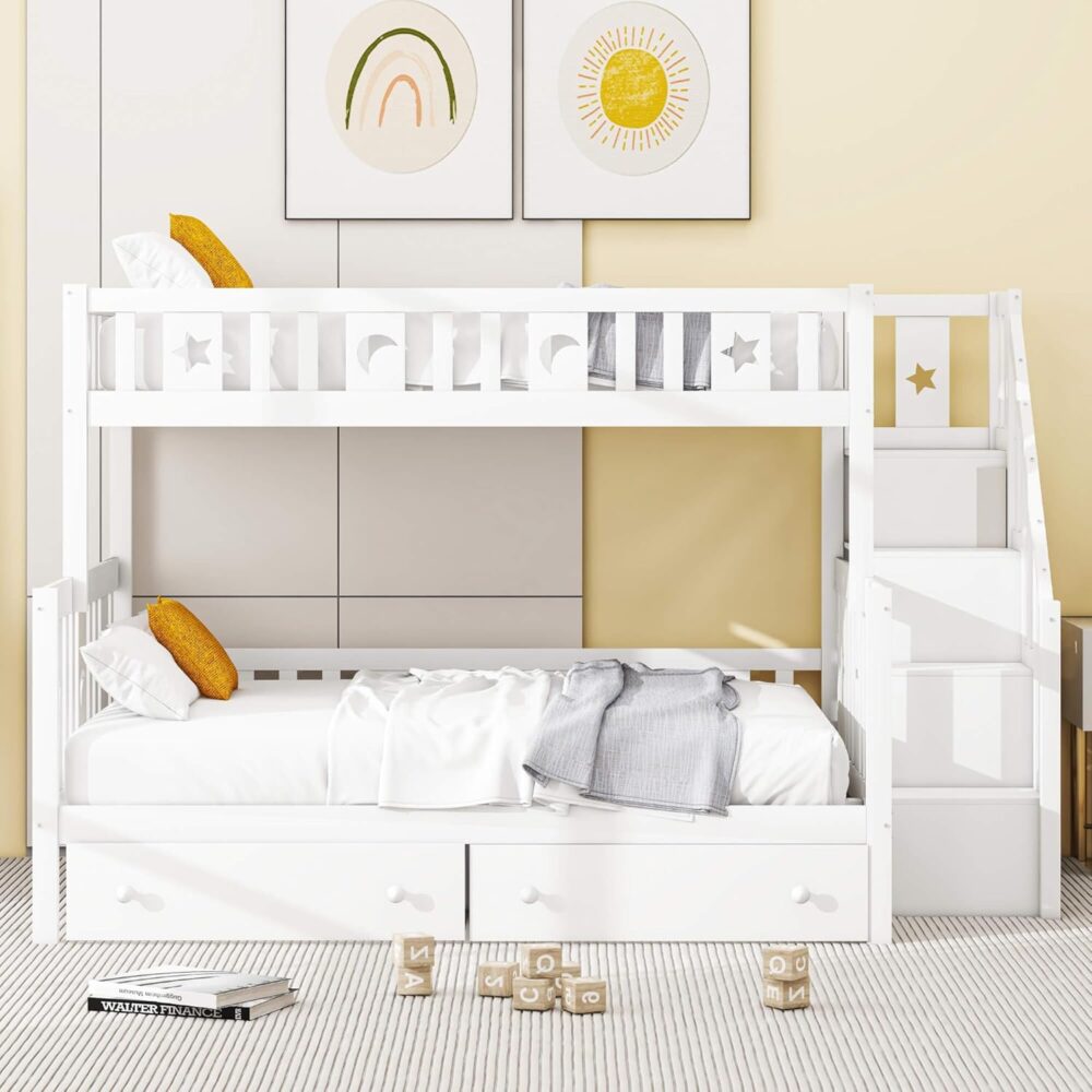 Etagenbett aus Kiefernholz mit Treppe und Schubladen – Bild 3