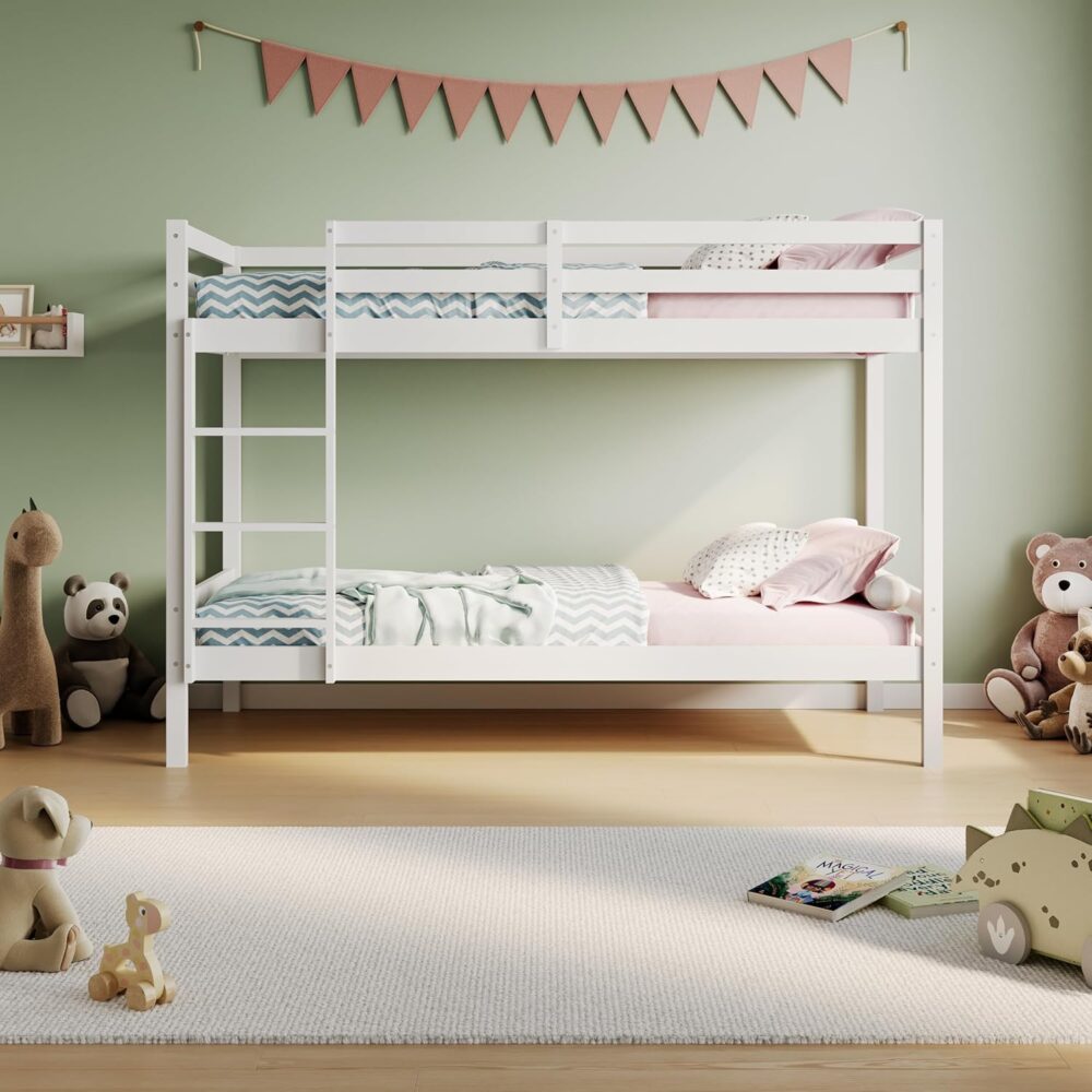 Etagenbett, Etagenbett 90 x 200 cm, Kinderbett aus Holz, EN 747 zertifiziert, platzsparendes und sicheres Etagenbett, 206 x 96 x 146 cm (B x T x H), weiß, geeignet für 4 bis 18 Jahre – Bild 3