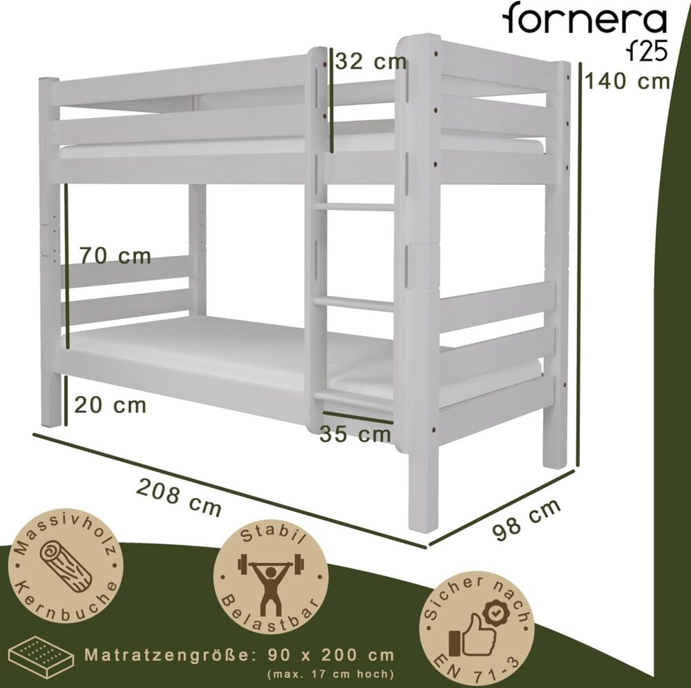 Massivholz-Etagenbett für 2 Kinder aus Kernbuche 90 x 200 cm – Doppelstockbett mit Lattenrost – Kinder-Etagenbett mit Treppe – Bild 3