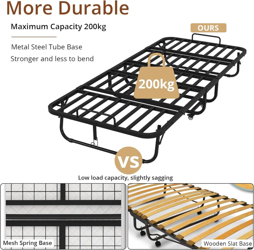 Folding Metal Bed 90x200cm with 13cm Foam Mattress – Bild 6