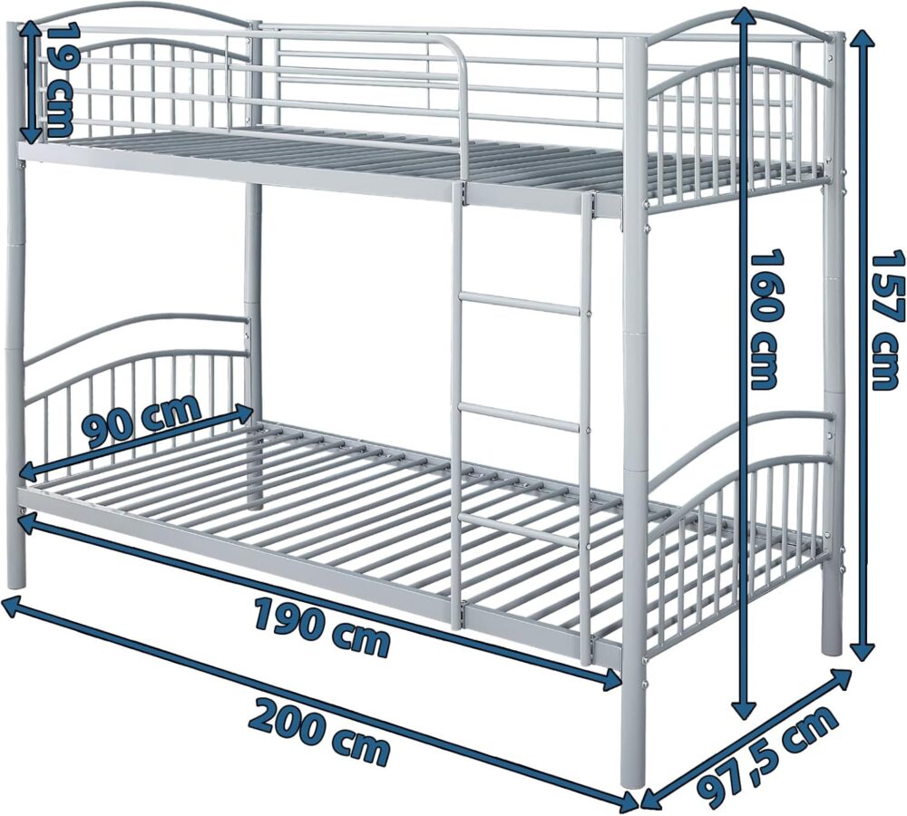 Etagenbett 190 x 90 cm Metall – trennbar in zwei Einzelbetten – Bild 3