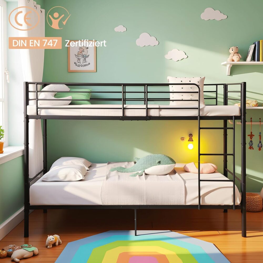 Metall-Etagenbett, Etagenbett, 90 x 200 cm, Metallbett, Jugendbett, Doppelstockbett mit Lattenrost, Schlafzimmer – Schwarz – Bild 3