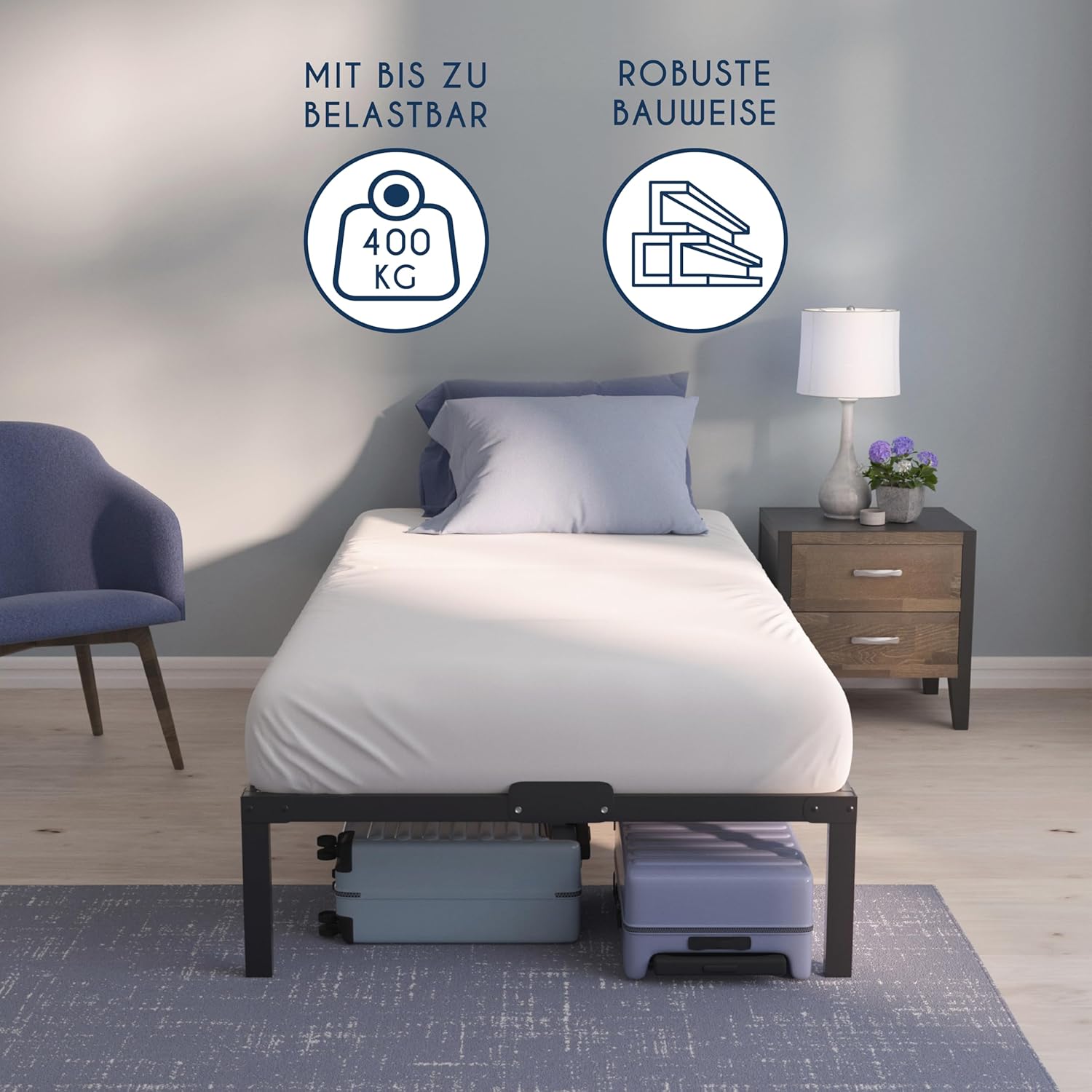 Metal Bed Frame with Slats Black Single or Double – Bild 3