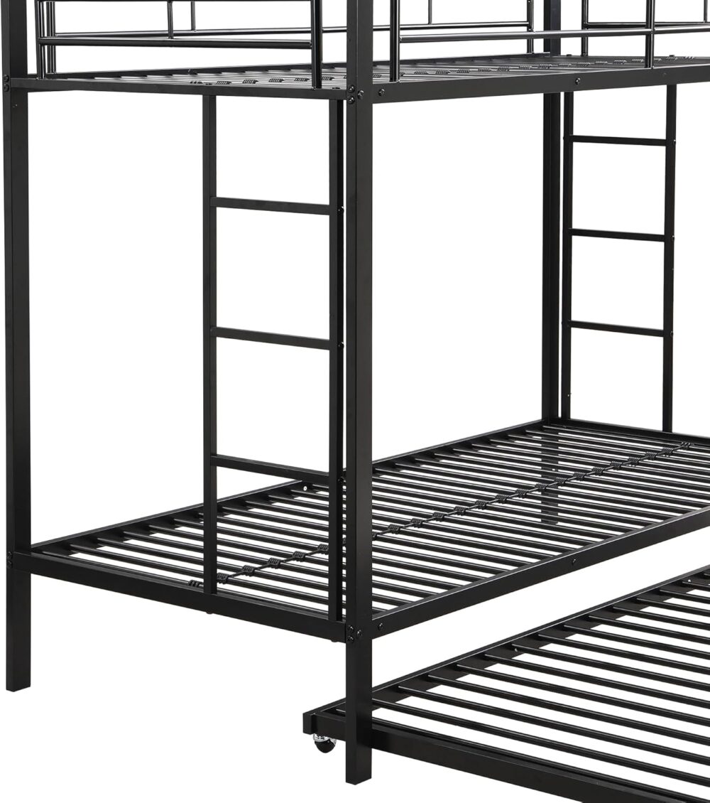 Etagenbett mit Ausziehbett, für 3 Erwachsene und Kinder, Metall-Jugendbett, dreifach, 90 x 200 + 90 x 190 cm, Schwarz – Bild 3