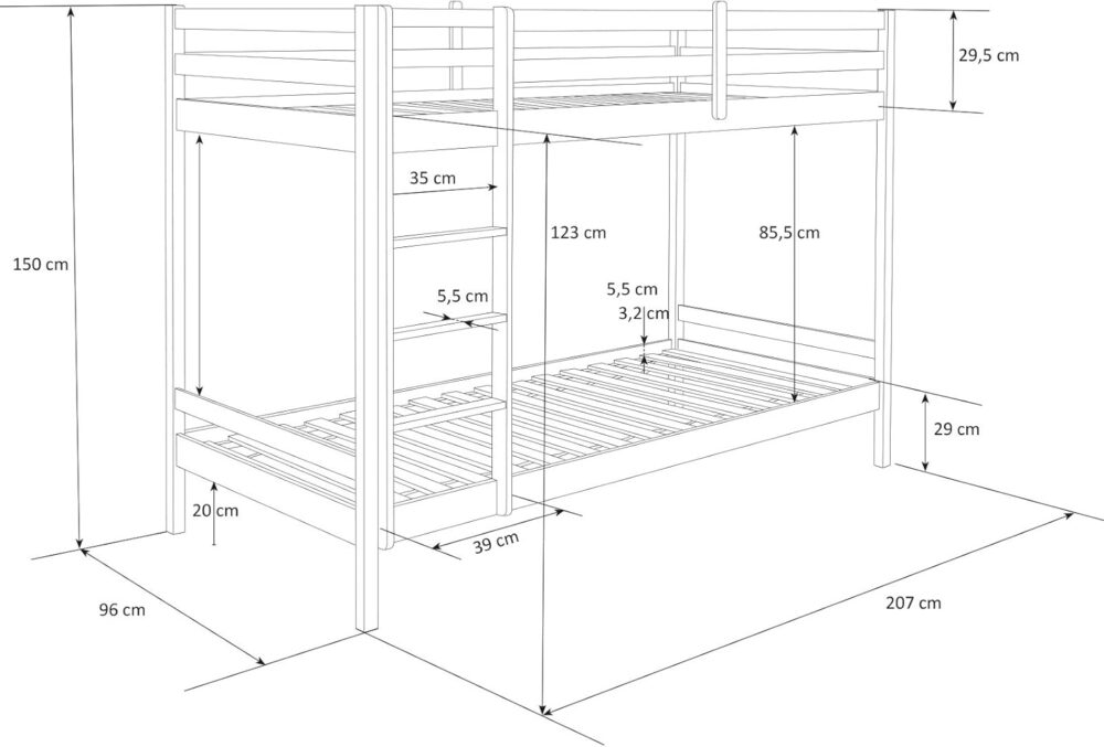 Etagenbett 90 x 200 cm mit Stauraum, Holz, Weiß, Doppel-Etagenbett 90 x 200 cm für 2 Kinder mit Lattenrost | Artikel 1431 – Bild 3